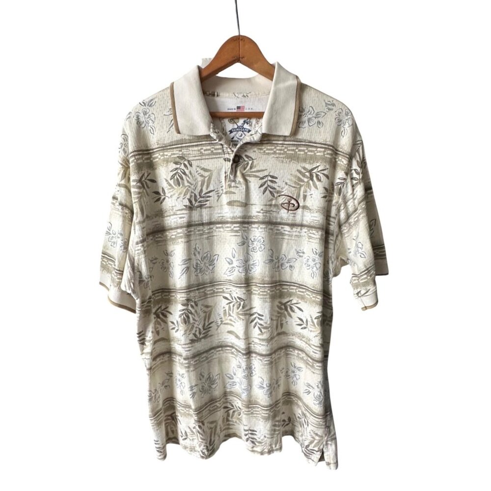 Disney Golf Polo The Skins Game Short Sleeve Vintage Perforated Cotton Beige  XL